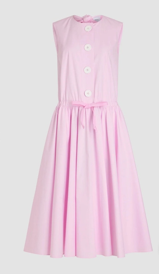 Patou Button Up Poplin Midi Dress Womens 36 Pink Pockets Cotton Coquette Bow